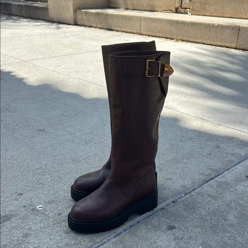 Vintage Steve Madden Brown Knee High Boots with Buckle Detail